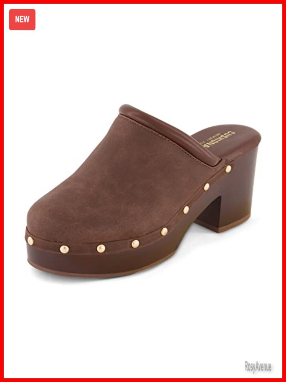 Women's Studded Platform Heeled Mules Clogs Memory Foam Faux Wood Comfort